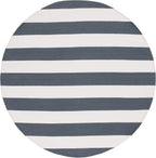 Montauk Collection Area Rug - 8' Round, Grey & Ivory, Handmade Flatweave Cotton, Woven Texture, Farmhouse Stripe Pattern, Ideal for Living Room, Bedroom, Dining Space (MTK712G)