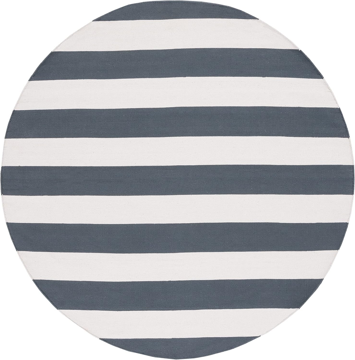 Montauk Collection Area Rug - 8' Round, Grey & Ivory, Handmade Flatweave Cotton, Woven Texture, Farmhouse Stripe Pattern, Ideal for Living Room, Bedroom, Dining Space (MTK712G)
