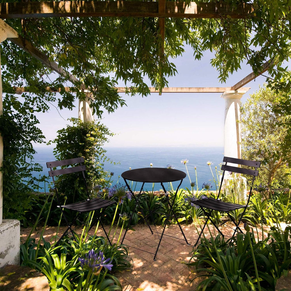 Premium Frame Patio Bistro Set, Folding Outdoor Patio Furniture Sets, 3-Piece Patio Set of Folding Patio Table and Chairs, Black