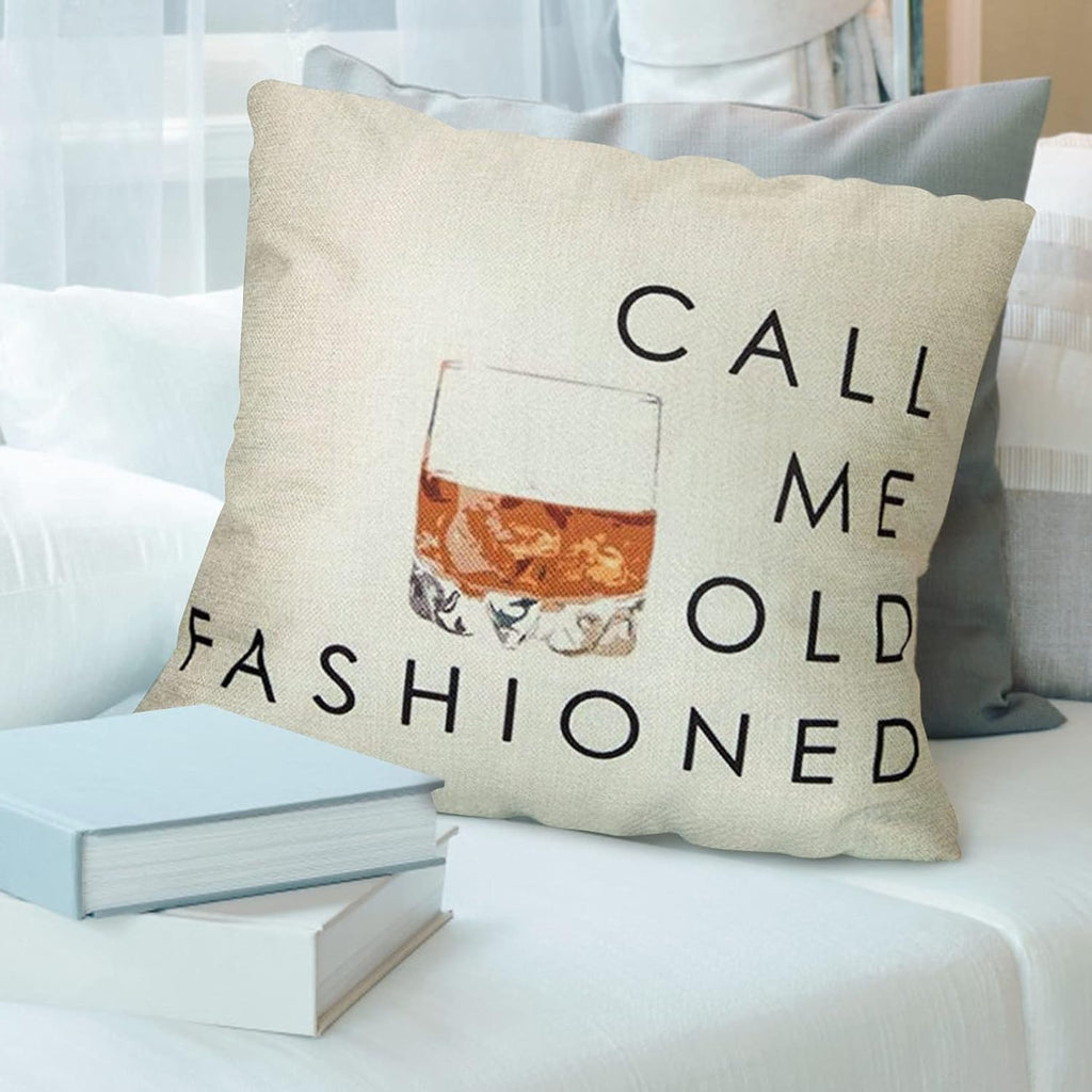 Funny Quote Saying Call Me Old Fashioned Throw Pillow Cover Red Christmas Sign Winter Holiday Decor Cushion Case Decorative for Sofa Couch 18" X 18" Inch Cotton Linen