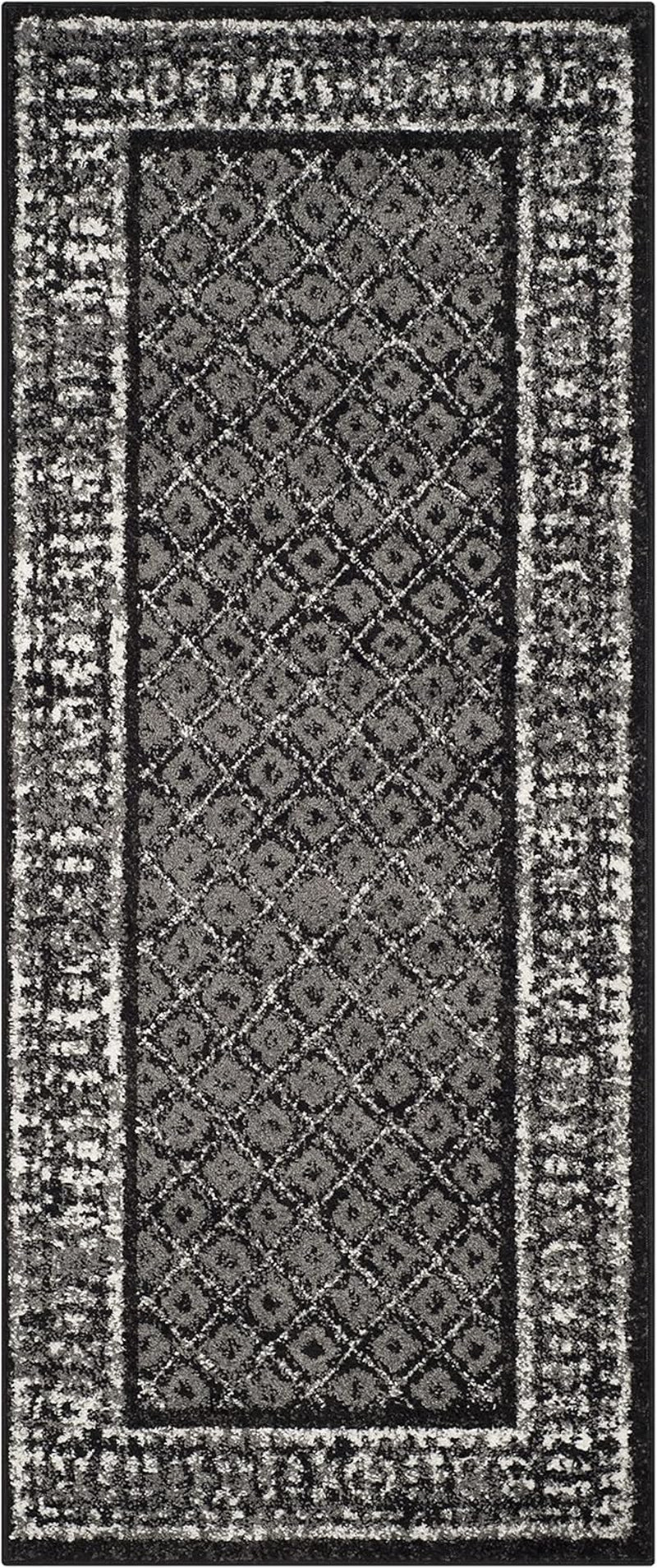 Adirondack Collection Runner Rug - 2'6" X 8', Black & Silver, Distressed Design, Non-Shedding & Easy Care, Ideal for High Traffic Areas in Living Room, Bedroom (ADR110A)