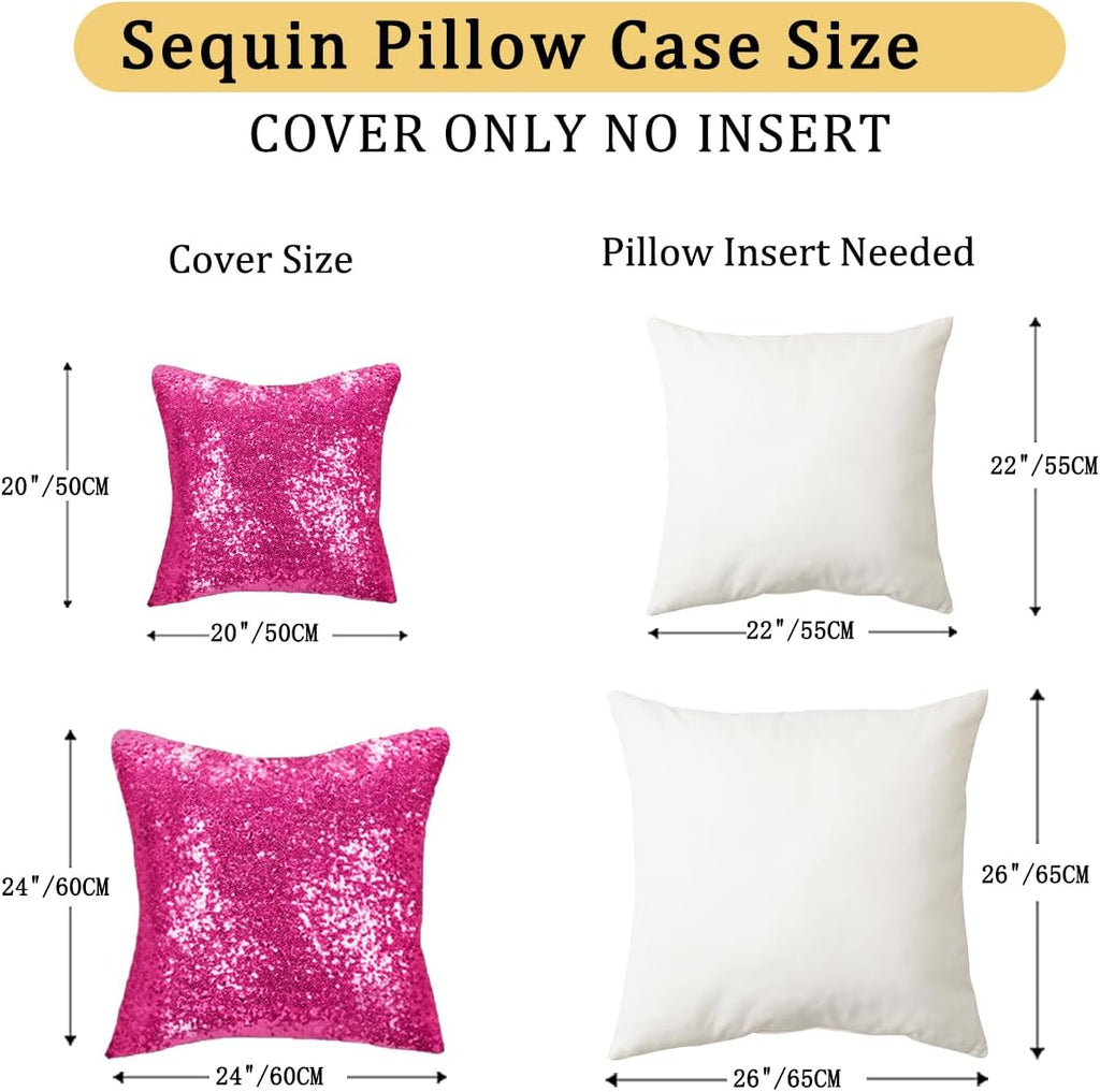 Sequin Pillow Case 24X24-Inch Hot Pink Sequins Decorative Throw Pillows Covers Sequins Pillow Cover Fuchsia Pillows Cushion Cover Sofa Accent Pillow Case Toss Pillows Cover