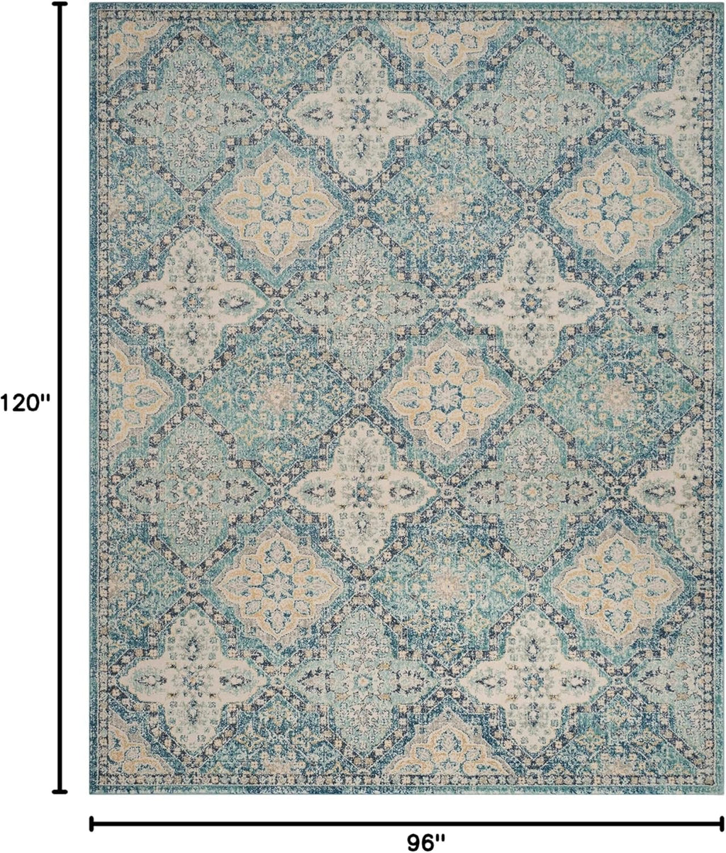 Area Rug 8X10 - Evoke Collection - Large - Light Blue & Ivory, Boho Trellis Pattern, Non-Shedding & Easy Cleaning, Ideal for Living Room, Bedroom, Office, Dining Space (EVK274C)