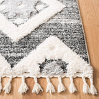Moroccan Tassel Shag Collection Accent Rug - 4' X 6', Grey & Ivory, Boho Design, Non-Shedding & Easy Care, 2-Inch Thick Ideal for High Traffic Areas in Foyer, Living Room, Bedroom (MTS664G)