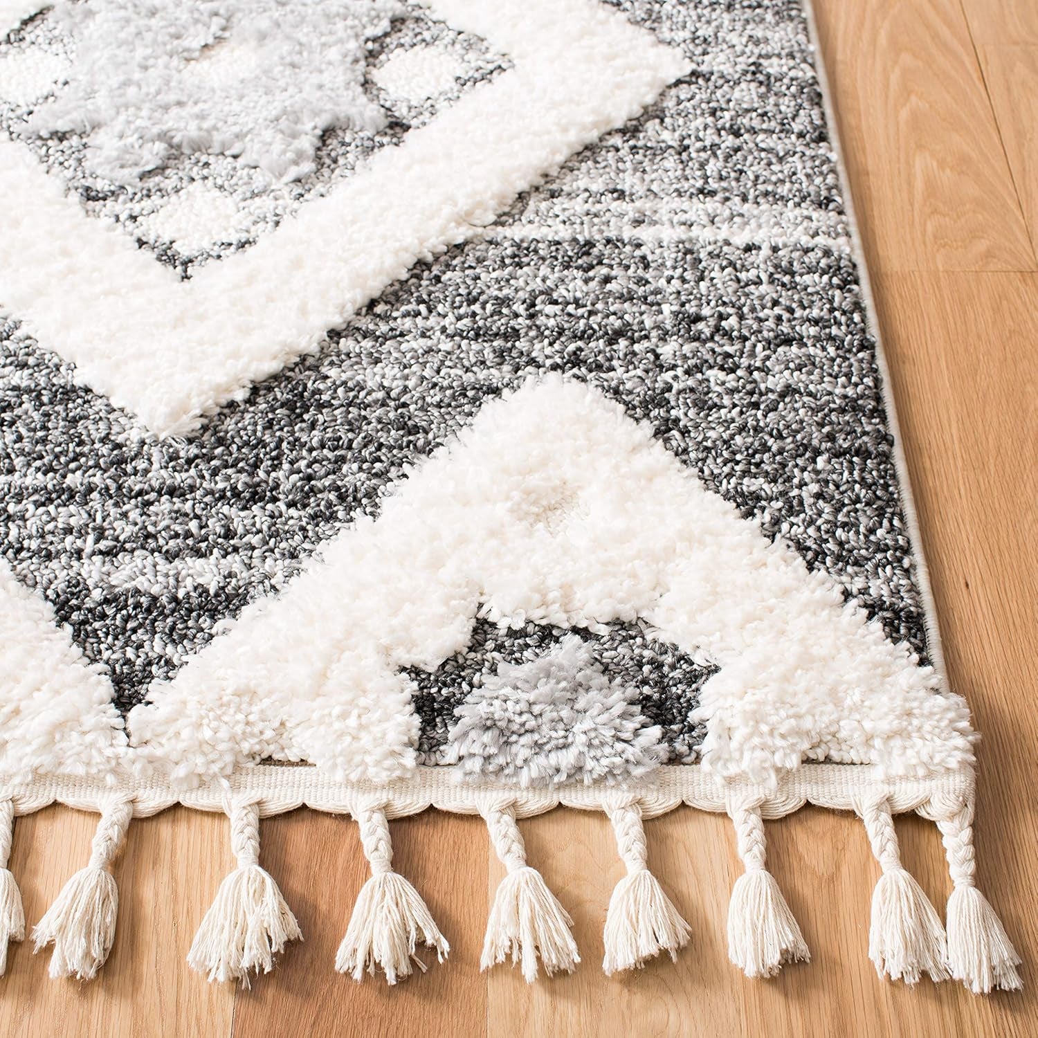 Moroccan Tassel Shag Collection Accent Rug - 4' X 6', Grey & Ivory, Boho Design, Non-Shedding & Easy Care, 2-Inch Thick Ideal for High Traffic Areas in Foyer, Living Room, Bedroom (MTS664G)