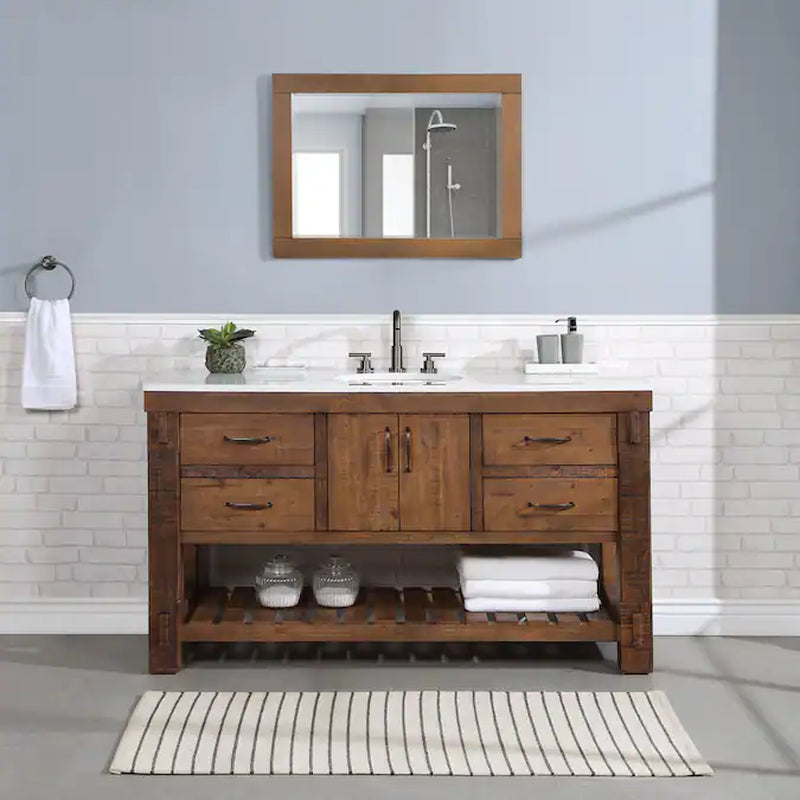 Telluride 60-In Distressed Pine Undermount Single Sink Bathroom Vanity with White Quartz Top