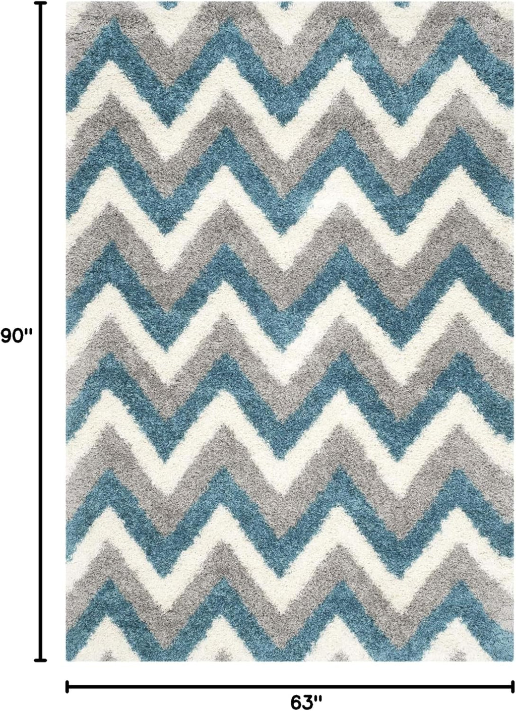 Kids Shag Collection Area Rug - 5'3" X 7'6", Ivory & Blue, Chevron Design, Non-Shedding & Easy Care, 2-Inch Thick Ideal for High Traffic Areas in Living Room, Bedroom (SGK568C)
