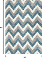 Kids Shag Collection Area Rug - 5'3" X 7'6", Ivory & Blue, Chevron Design, Non-Shedding & Easy Care, 2-Inch Thick Ideal for High Traffic Areas in Living Room, Bedroom (SGK568C)