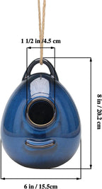 Birdhouse Ceramic Hanging Birdhouses Bird Hut Hanging Outdoor Birdhouse for Wild Birds, Finch, Cardinal, and Bluebird - Blue