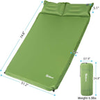 Double Camping Sleeping Pad Self- Inflating Camping Mattress with Pillows Memory Sponge Filling Sleeping Mats for Truck Tent - Green