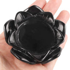 2.4" Healing Crystals Black Obsidian Lotus Flower Crystal Ball Stand, Tealight Holder Hand Carved Home Decor