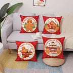 Merry Christmas Gingerbread Man House Decorative Throw Pillow Cover 18X18 Set of 4, Xmas Red Polka Dot Coffee Welcome Home Decorations, Winter Happy Cushion Case Decor for Sofa Couch
