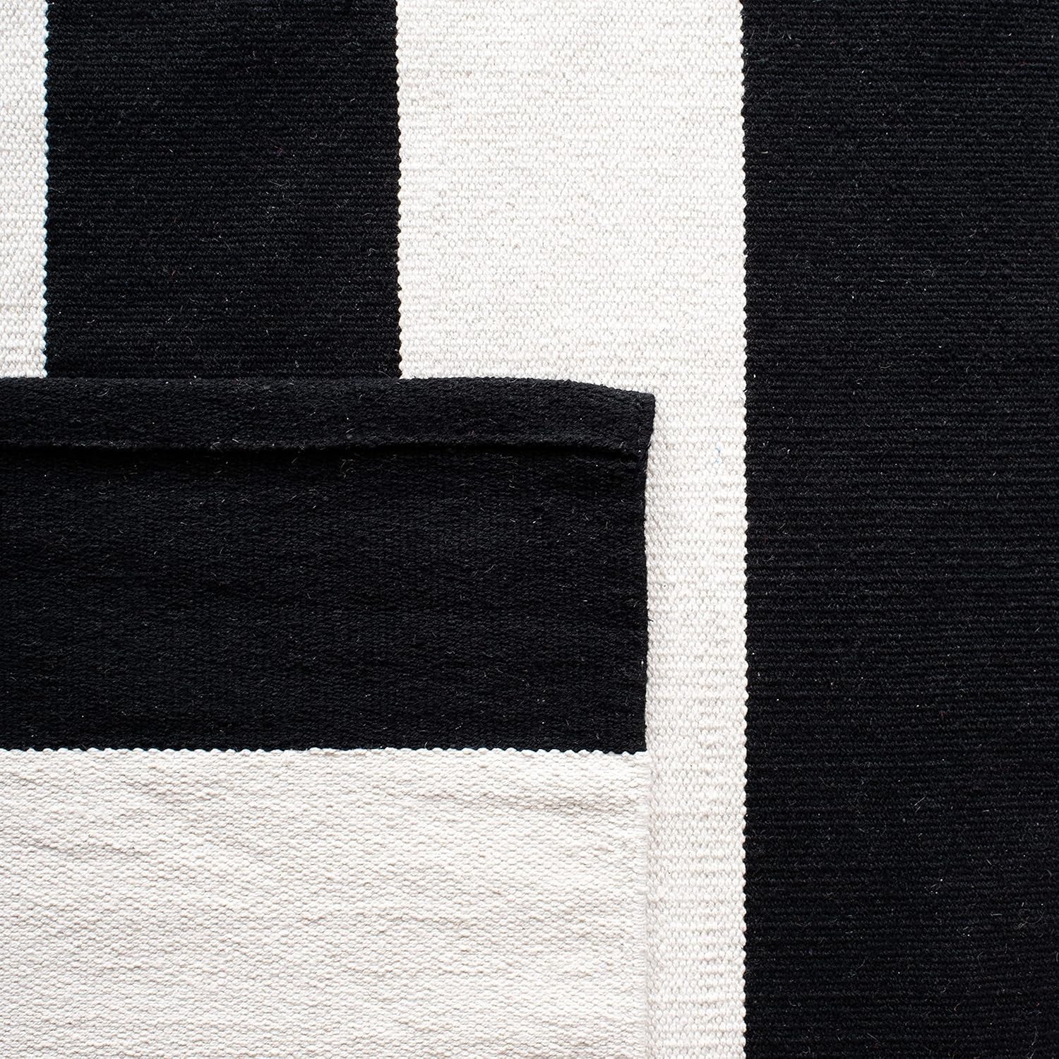 Montauk Collection Runner Rug - 2'3" X 13', Black & Ivory, Handmade Flat Weave Boho Farmhouse Cotton Stripe, Ideal for High Traffic Areas in Living Room, Bedroom (MTK712D)