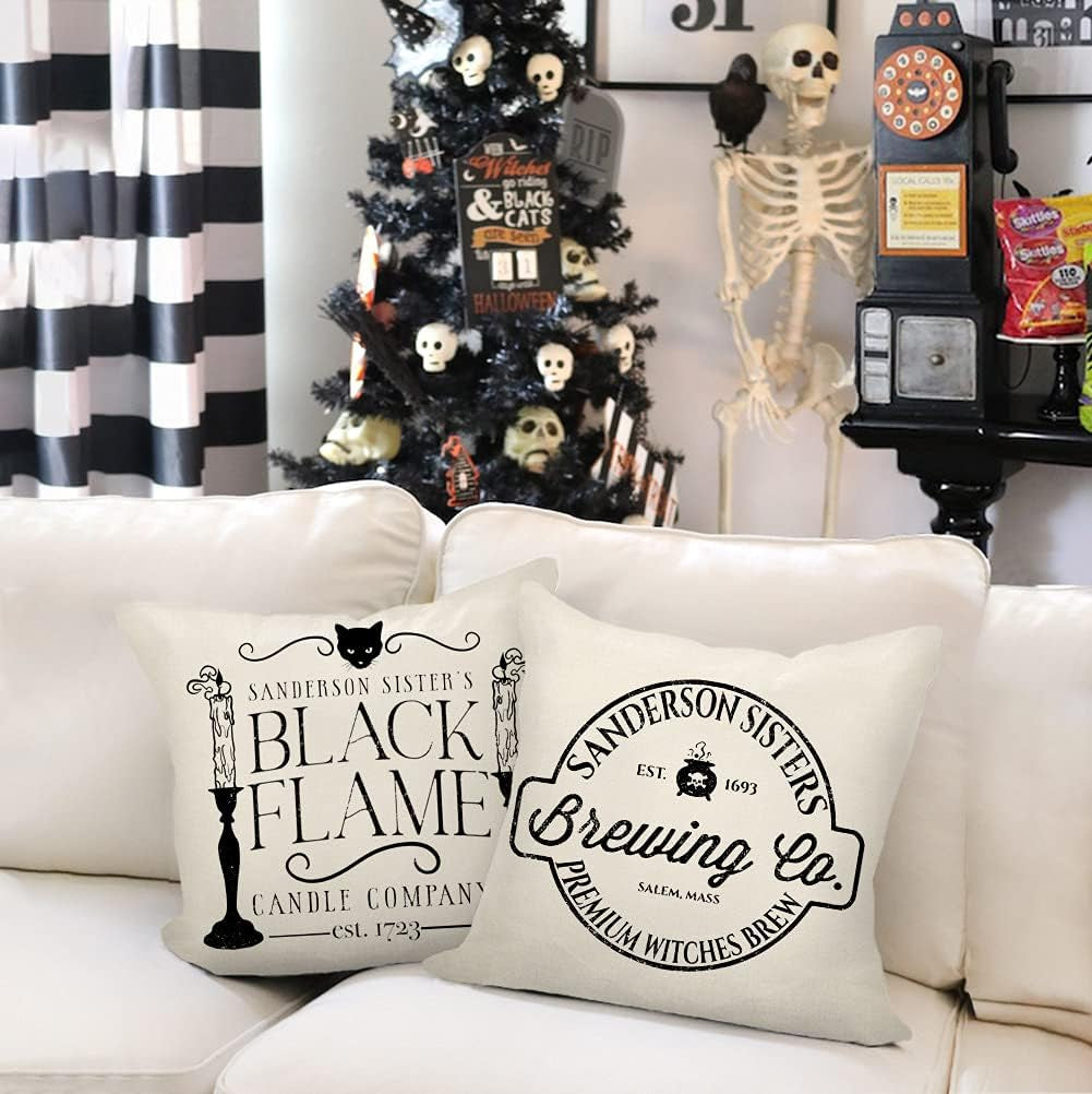 Halloween Decor Pillow Covers 18X18 Set of 4 Halloween Decorations Hocus Pocus Farmhouse Saying Outdoor Fall Pillows Decorative Throw Cushion Case for Home Couch TH023-18