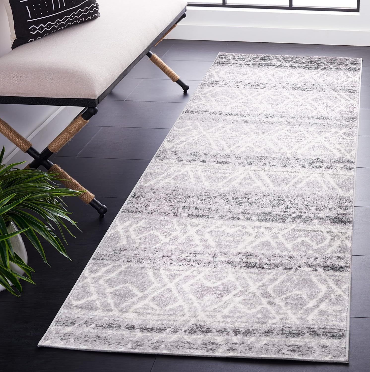 Adirondack Collection Runner Rug - 2'6" X 6', Silver & Ivory, Distressed Design, Non-Shedding & Easy Care, Ideal for High Traffic Areas in Living Room, Bedroom (ADR124B)