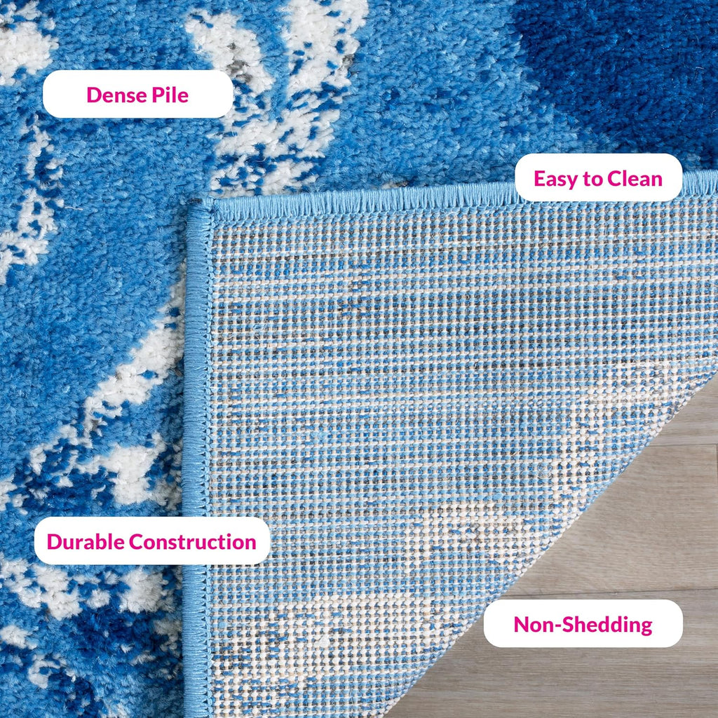 Adirondack Collection Area Rug - 5'1" X 7'6", Light Blue & Dark Blue, Floral Glam Distressed Design, Non-Shedding & Easy Care, Ideal for High Traffic Areas in Living Room, Bedroom (ADR114F)