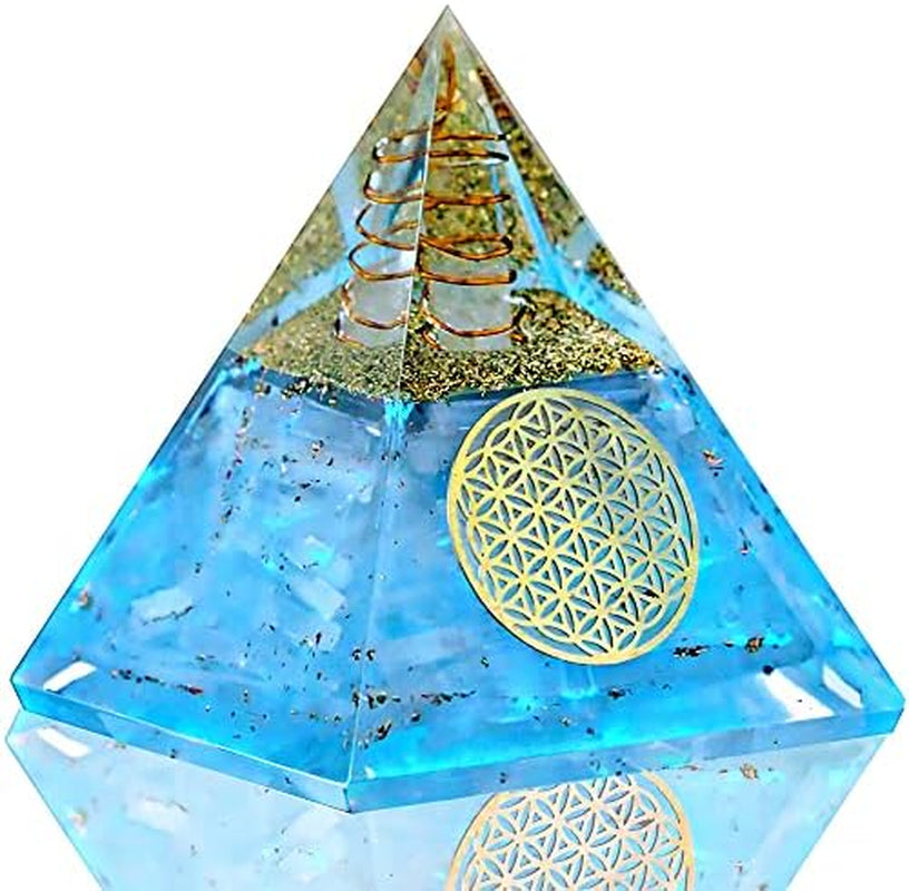 Selenite Glow Orgone Pyramid, Handmade Selenite Crystal Pyramid for High Frequency Vibration, Powers of Manifestation,Crystals and Healing Stones for Promotes Peace and Calmness, Orgonite Pyramids