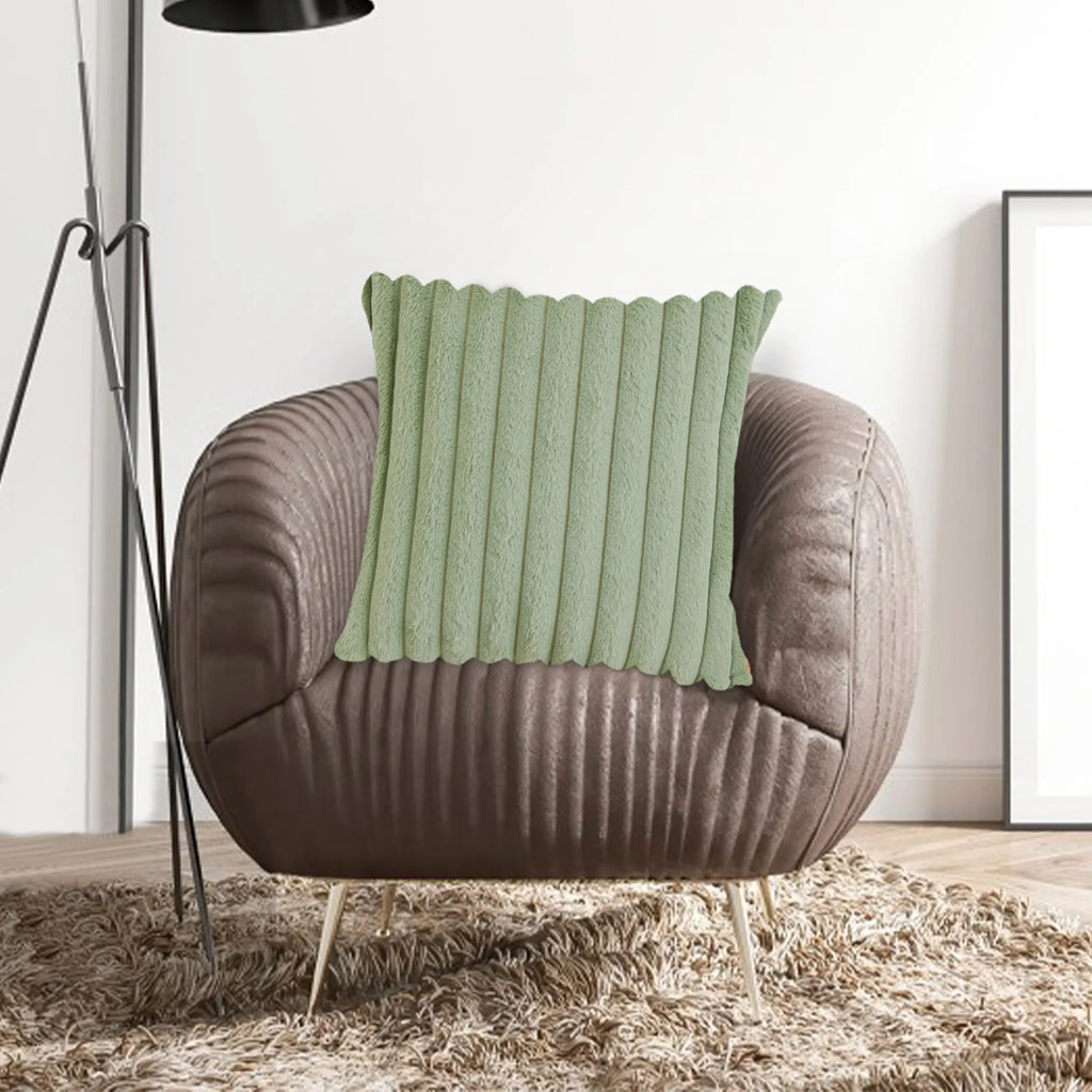 Corduroy Throw Pillows for Couch 18" X 18" Soft Plush Striped Square Pillow Indoor Decor Pillows for Sofa Couch Living Room Decoration, Throw Pillows under 10$, 1 Pack, Cream White