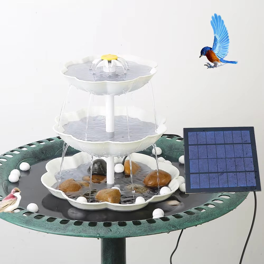 3 Tiered Bird Bath with 3W Solar Pump, DIY Solar Fountain Detachable and Suitable for Bird Bath, Garden Decoration