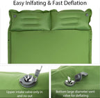 Double Camping Sleeping Pad Self- Inflating Camping Mattress with Pillows Memory Sponge Filling Sleeping Mats for Truck Tent - Green