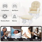White/Cream Modern Glider Nursery Rocking Chair with Ottoman, Ideal for Breastfeeding and Reading