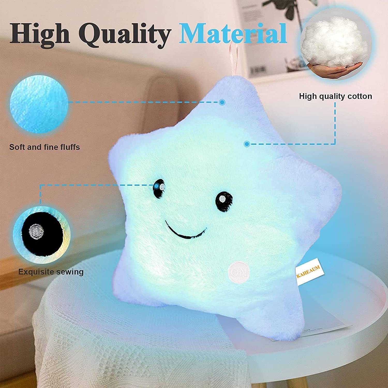 Cute LED Night Light up Throw Pillow Inserts Star Stuffed Animals Plush Toys for Kids Children’S Day Gift Son Daughter Girls Boys,Decorative Blue Throw Pillows for Couch,Sofa,Bed,Room,Office
