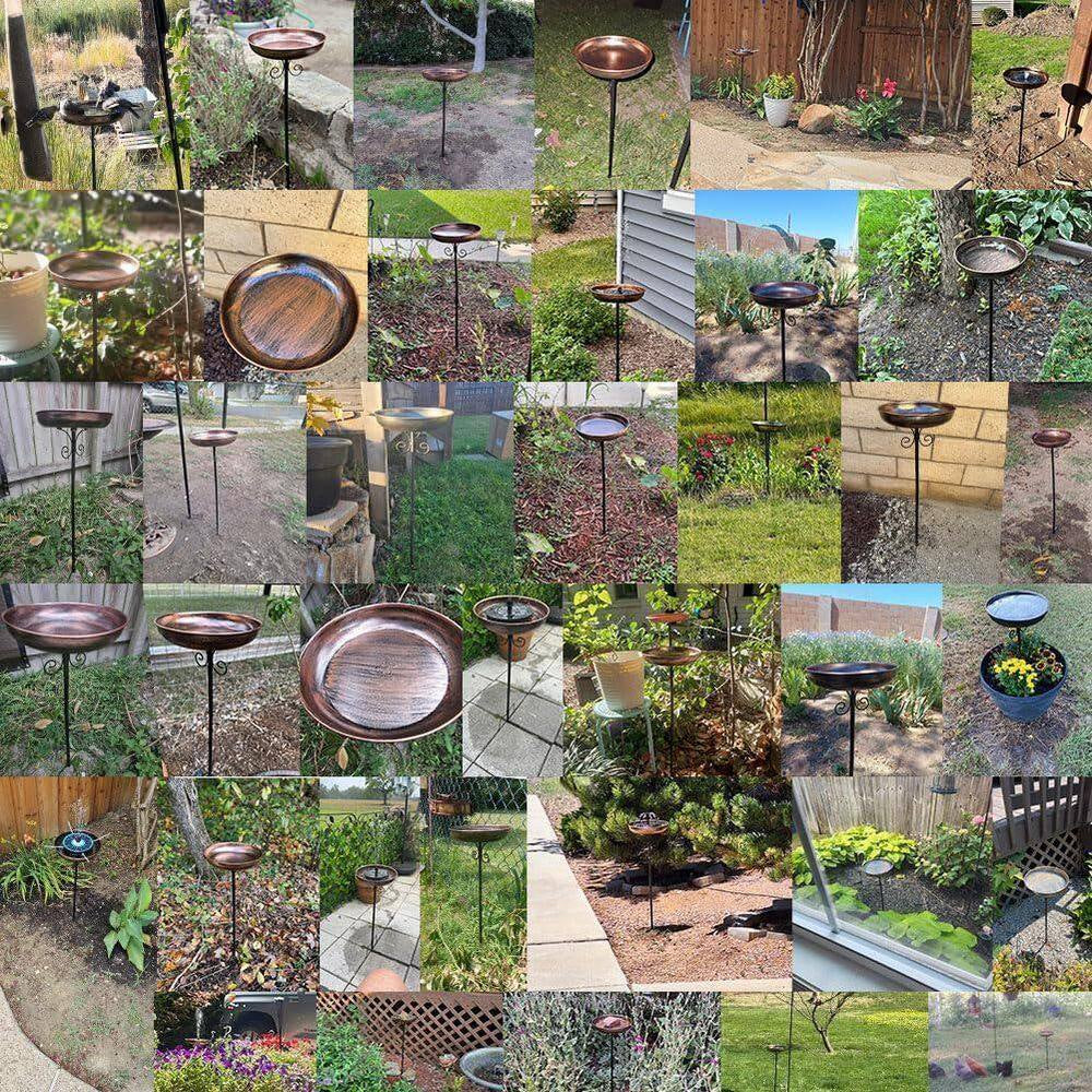 13 In. Diameter Metal Bird Bath with Removable Bowl and Stable Stake Easy Clean for Garden Yard Decor