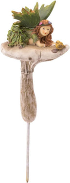 Fairy on Mushrooms with Bird Garden Stakes