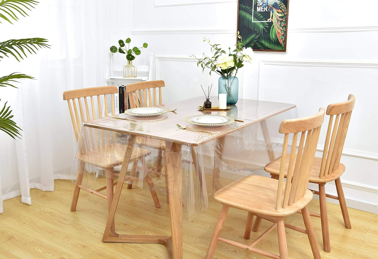 Indoor Outdoor Heavy Duty Premium Crystal Clear Vinyl Rectangular Tablecloth, Waterproof Wipeable Plastic Protector Cover for Tables 54 X 84 Inch, 6-8