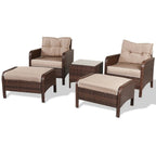 5 Pieces Patio Rattan Sofa Ottoman Furniture Set with Cushions, Patio Seating Conversation Set, Modern Patio Sofa Sectional All Weather Proof for Patio Back Deck