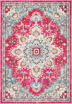 Madison Collection Accent Rug - 4' X 6', Fuchsia & Blue, Medallion Distressed Design, Non-Shedding & Easy Care, Ideal for High Traffic Areas in Entryway, Living Room, Bedroom (MAD473A)