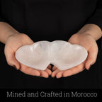 Selenite Twin Heart Bowl for Crystals Charging – Large 6.75” Selenite Crystal Bowl – Mined & Crafted in Morocco – Ideal for Cleansing & Recharging Healing Stones, Meditation, & Décor