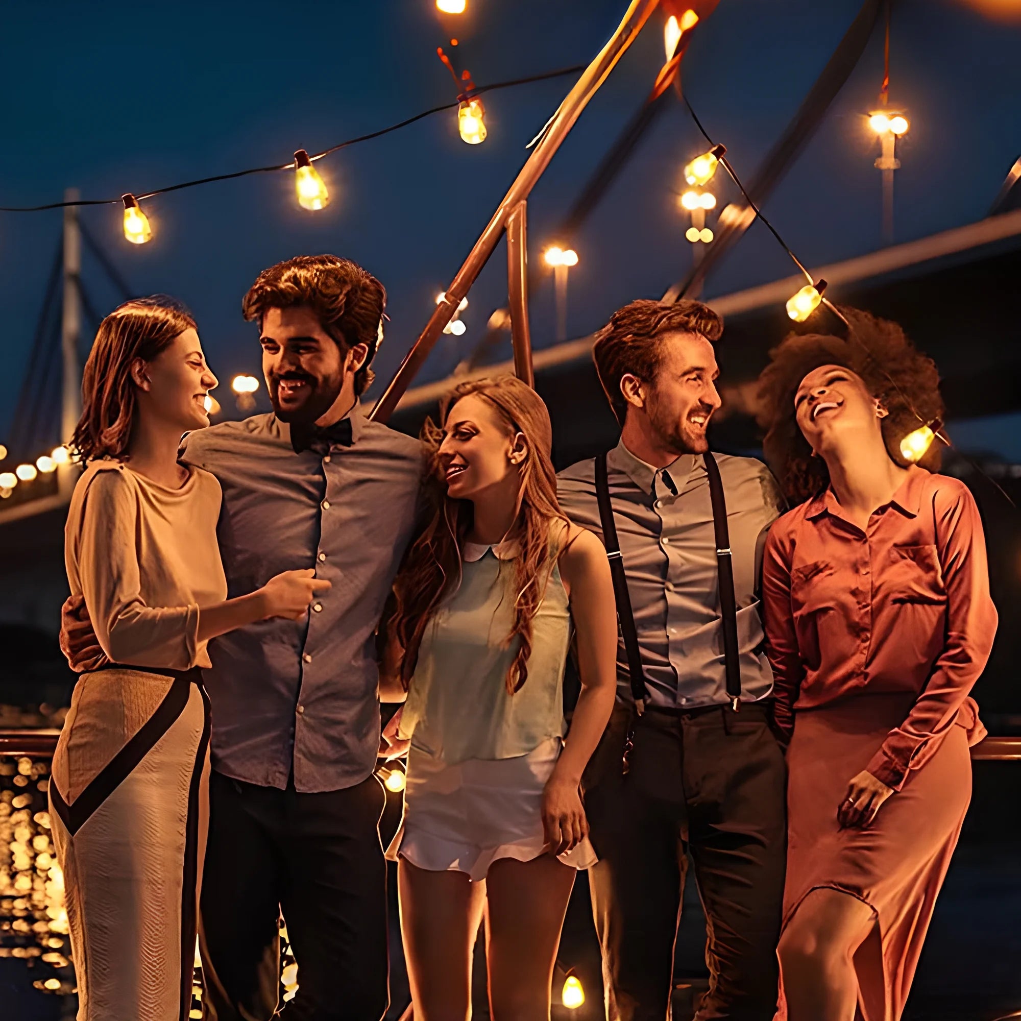 ST38 Outdoor String Lights, 48Ft Connectable Pitao Lights with 2700K Waterproof Bulbs, Dimmable Hanging Lights for Porch Yard Canopy