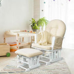 White/Cream Modern Glider Nursery Rocking Chair with Ottoman, Ideal for Breastfeeding and Reading