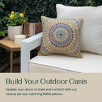 Outdoor Square Toss Pillow Set, 17" H X 17" L, Raffia Medallion Poolside Outdoor Pillows