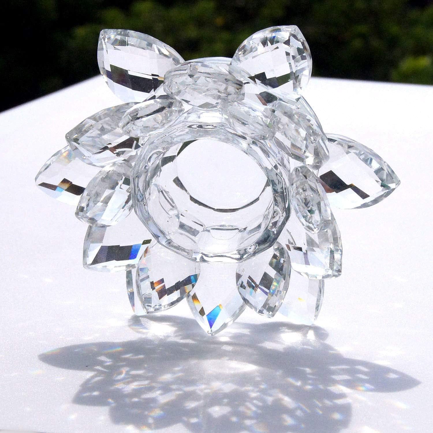 Crystal Lotus Candle Holders 4.75 Inches Activity Tealight Holders Pillar Holders 2Pcs for Home Decoration Party Wedding Decoration (2)