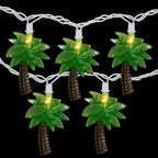 Tropical Palm Tree Indoor Outdoor Patio Light Set - 7' White Wire - 10Ct