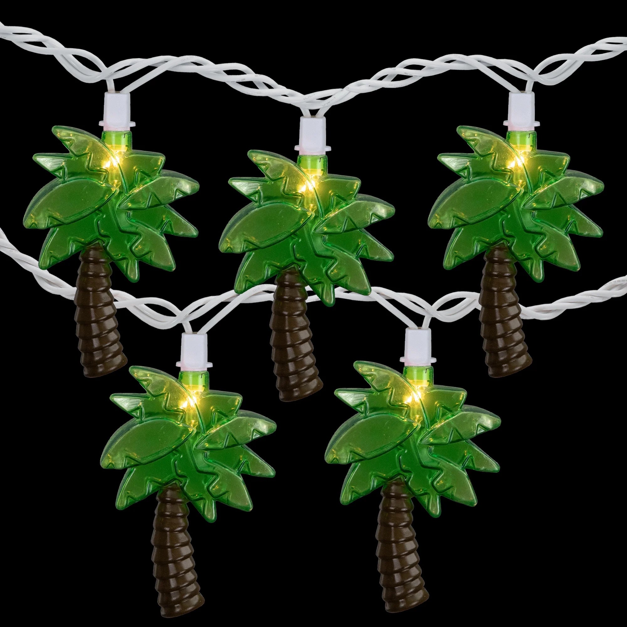 Tropical Palm Tree Indoor Outdoor Patio Light Set - 7' White Wire - 10Ct