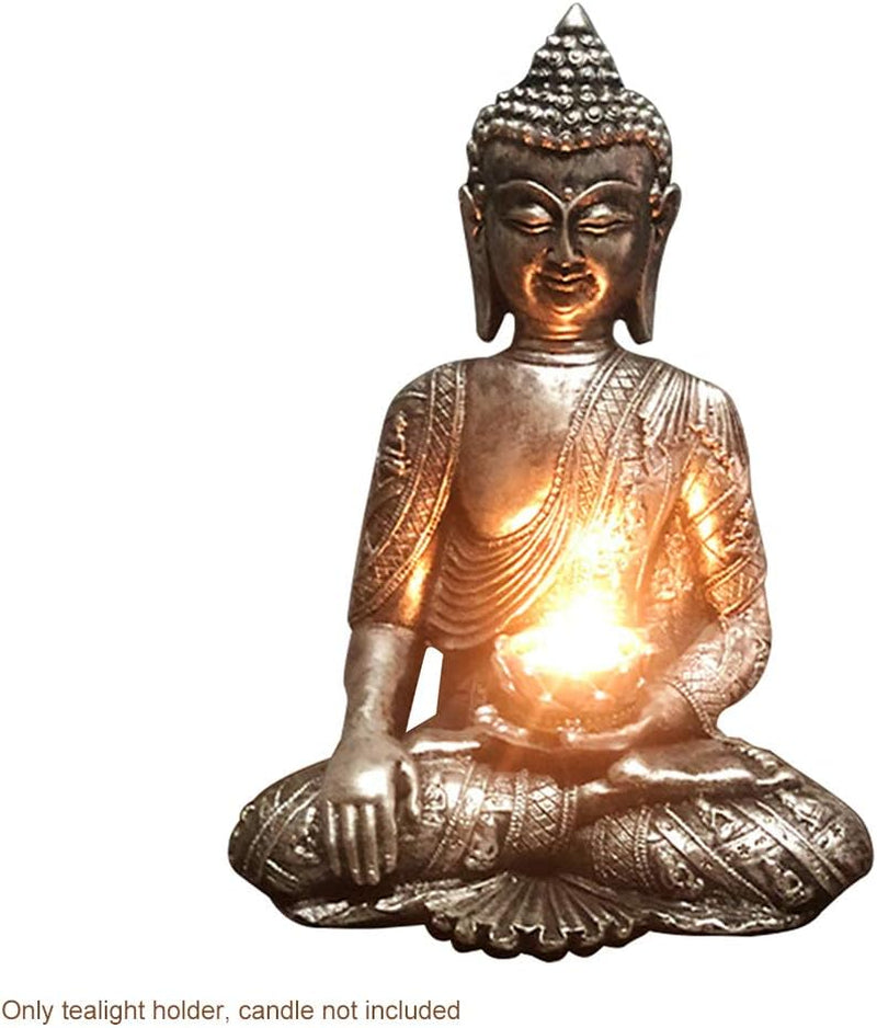 12" Thai Buddha Tealight Holder Buddha Statue Candle Holder,Buddha Tealight Candle Holder Statue Meditation Candle Stand for Office, Indoor, Outdoor Resin Buddha Decor