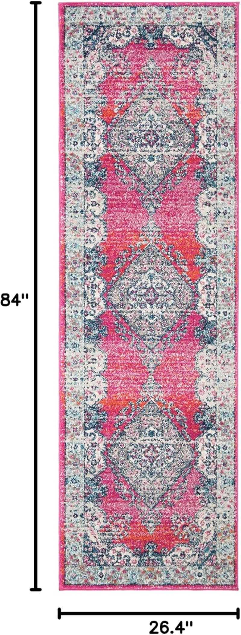 Evoke Collection Runner Rug - 2'2" X 7', Fuchsia & Navy, Oriental Medallion Distressed Design, Non-Shedding & Easy Care, Ideal for High Traffic Areas in Living Room, Bedroom (EVK250R)