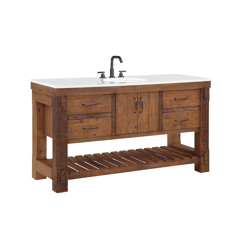 Telluride 60-In Distressed Pine Undermount Single Sink Bathroom Vanity with White Quartz Top