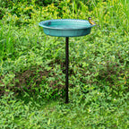 Oval Polyresin Bird Bath Bowl with Metal Stake, 34 Inch Height Outdoor Freestanding Birdfeeder - Green