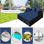 Outdoor Patio Rattan Daybed Pillows Cushioned Sofa Furniture Navy