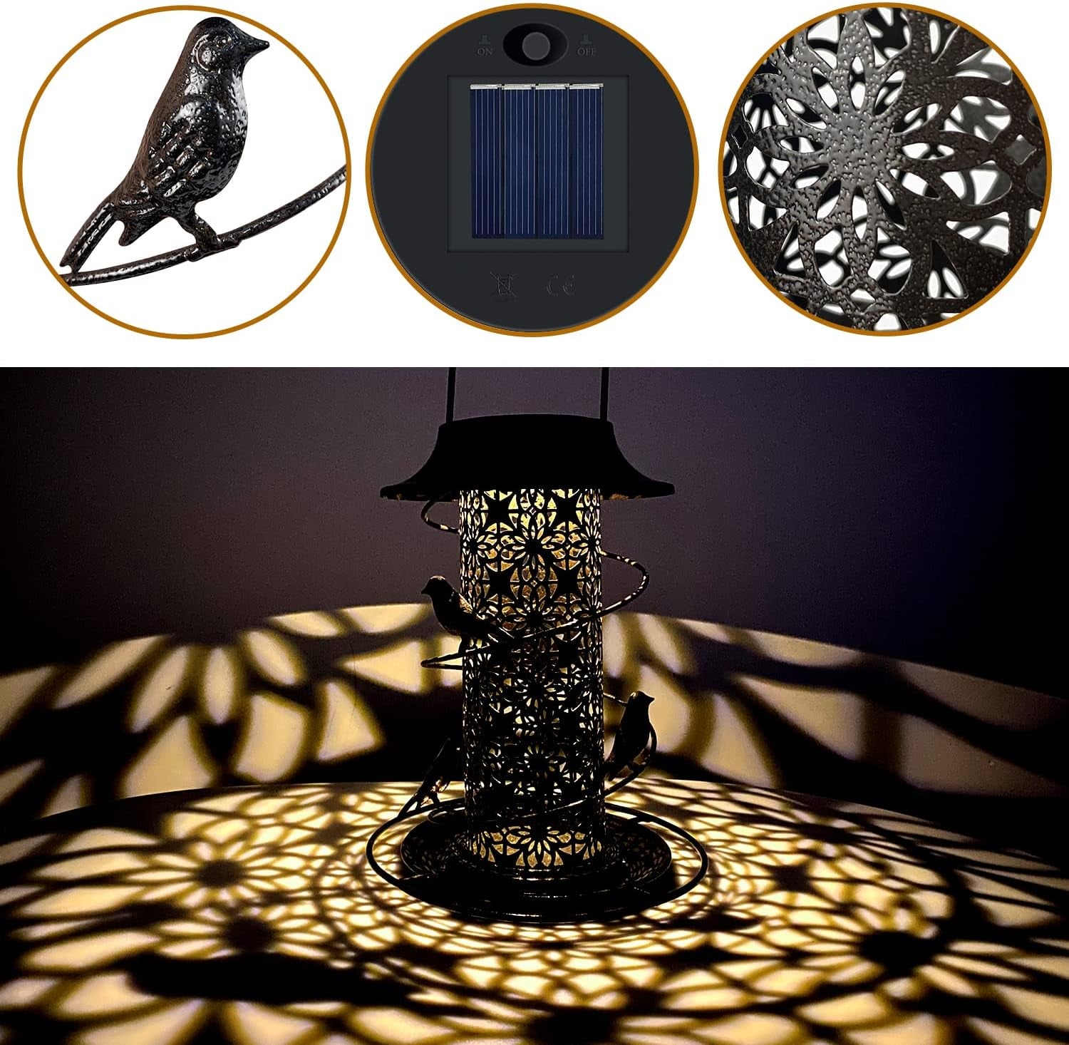 Solar Bird Feeder Heavy Duty Wild Bird Feeder Waterproof Tube Bird Feeder Solar Powered Garden Lantern Bird House Feeder with Light for outside Hanging Garden Decoration - Bronze