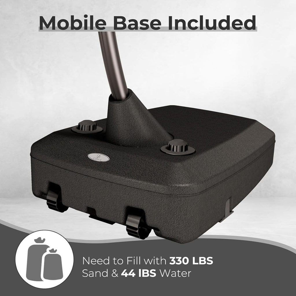 11 FT Cantilever Umbrella with Base Outdoor Large round Aluminum Offset Umbrella for Pool Garden Backyard (Stripes, 11 FT)