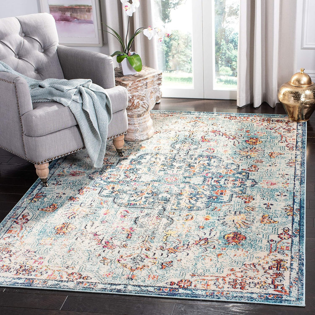 Madison Collection Accent Rug - 4' X 6', Navy & Light Blue, Medallion Distressed Design, Non-Shedding & Easy Care, Ideal for High Traffic Areas in Entryway, Living Room, Bedroom (MAD447K)