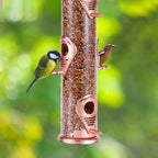 Wild Bird Feeders for Outdoors Hanging, Metal Tube Feeder, 6 Feeding Ports, Rosegold - 1 Pack