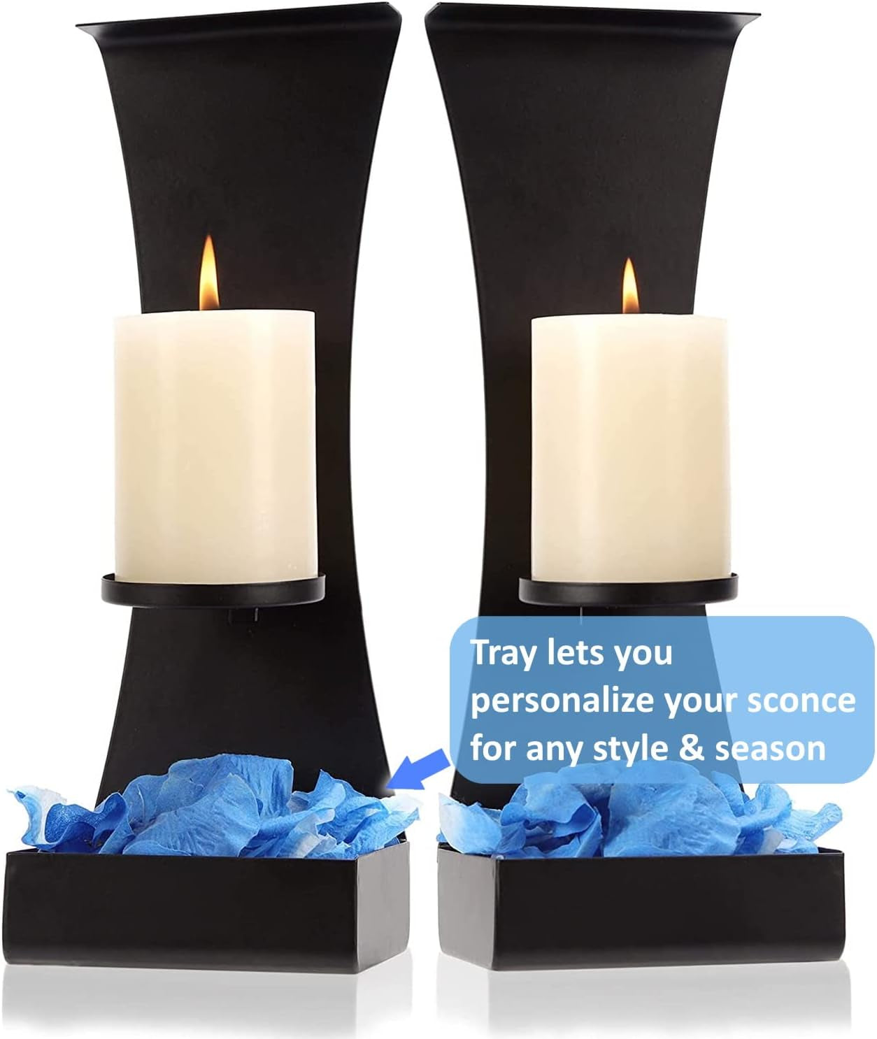 Metal Wall Candle Sconces Wall Decor Set of 2 - Wall Candle Holders Decorative Set of 2 - Metal Wall Decorations for Living Room - Black Metal Wall Sconces Set of Two Candle Holders