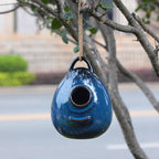 Birdhouse Ceramic Hanging Birdhouses Bird Hut Hanging Outdoor Birdhouse for Wild Birds, Finch, Cardinal, and Bluebird - Blue