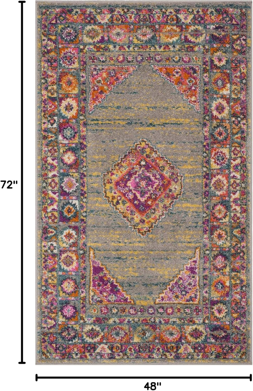 Madison Collection Accent Rug - 4' X 6', Light Grey & Fuchsia, Boho Chic Medallion Design, Non-Shedding & Easy Care, Ideal for High Traffic Areas in Entryway, Living Room, Bedroom (MAD133G)